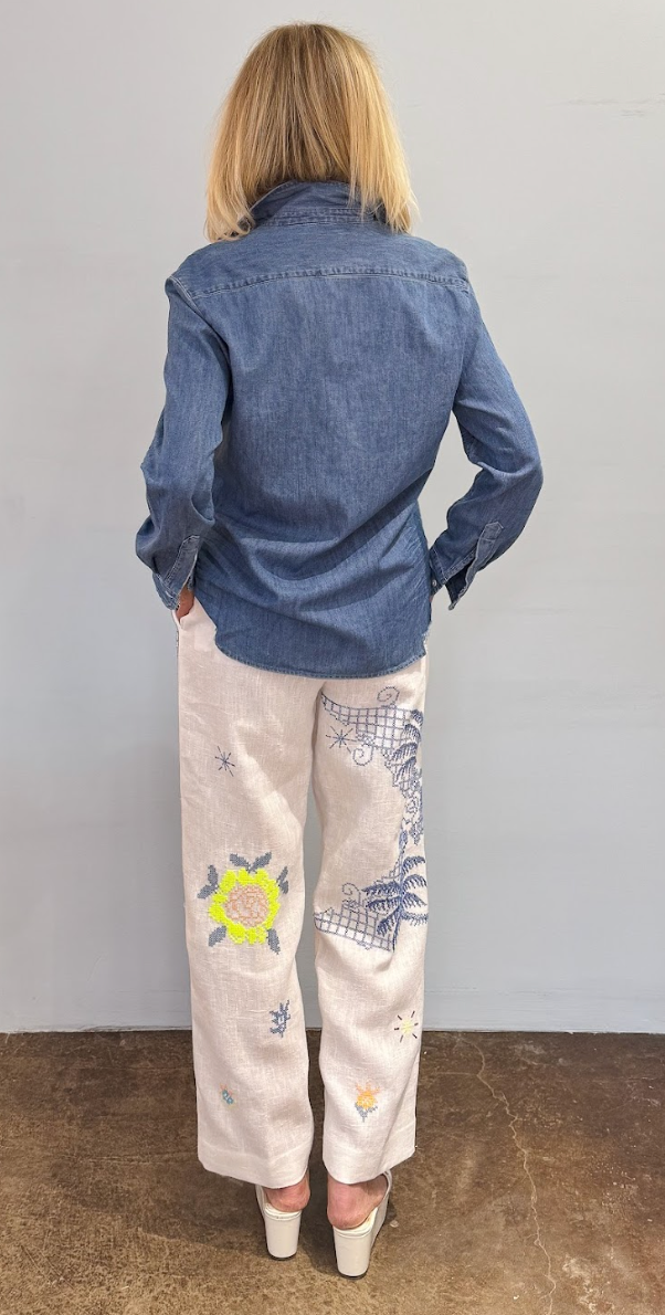 Eden Embroidery Linen Pants - The Posh Peacock