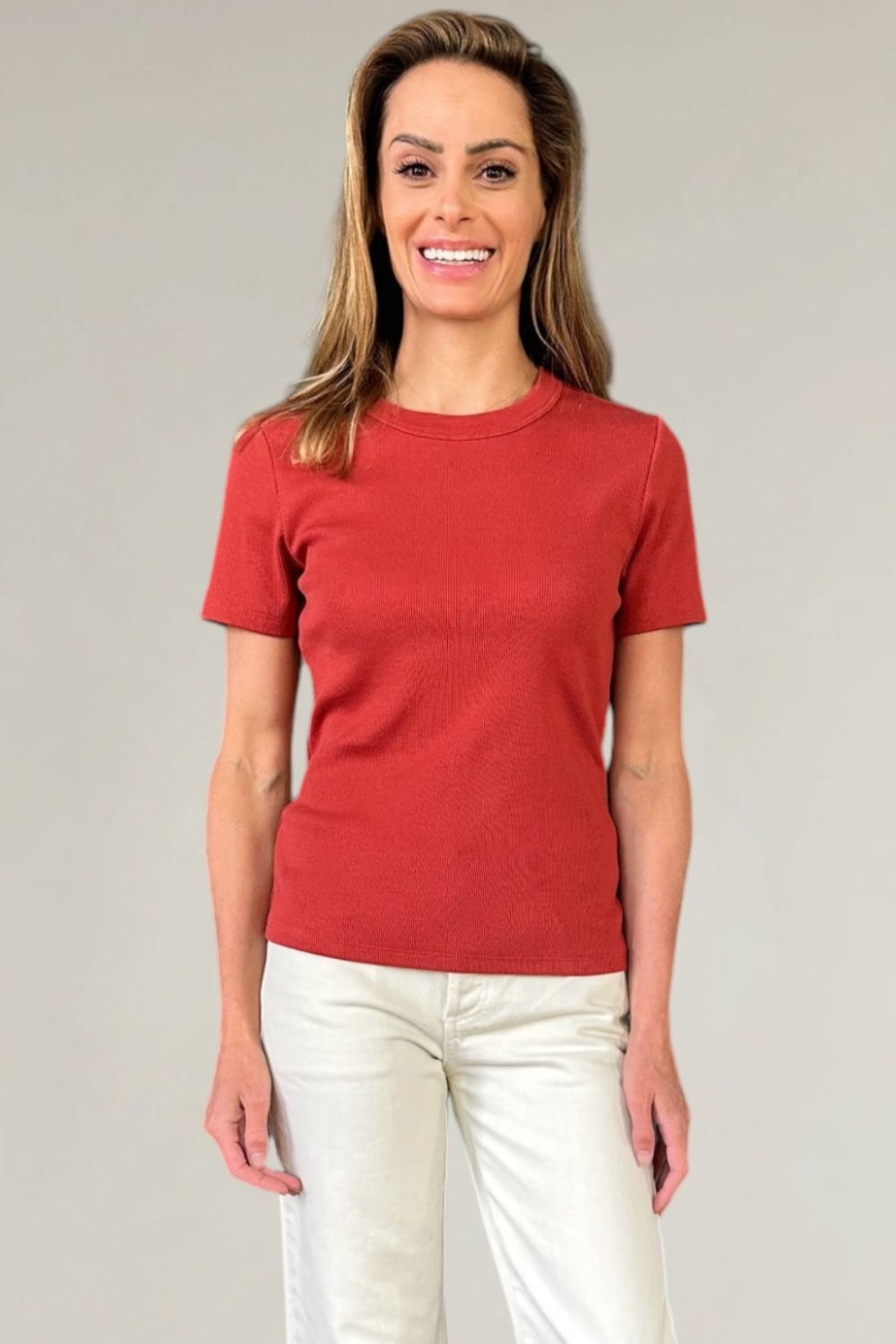 Veronica Beard Pruitt Red Ribbed Tee - The Posh Peacock