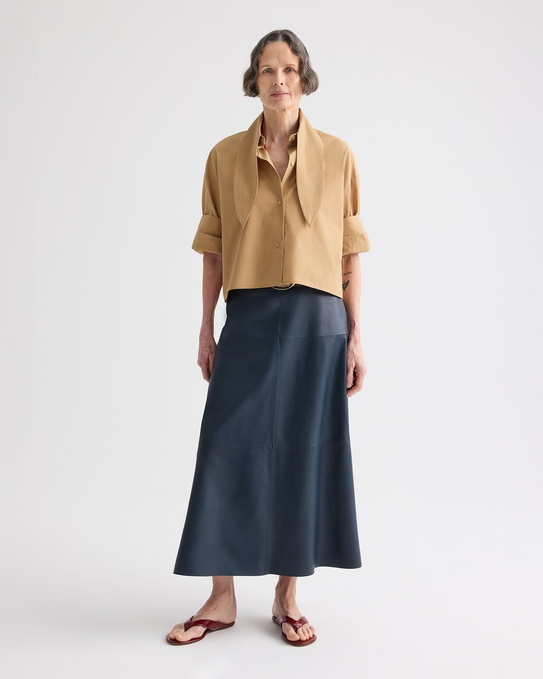 A-Line Leather Skirt with Seams - TWP