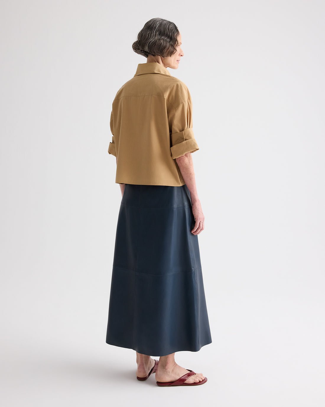 A-Line Leather Skirt with Seams - TWP