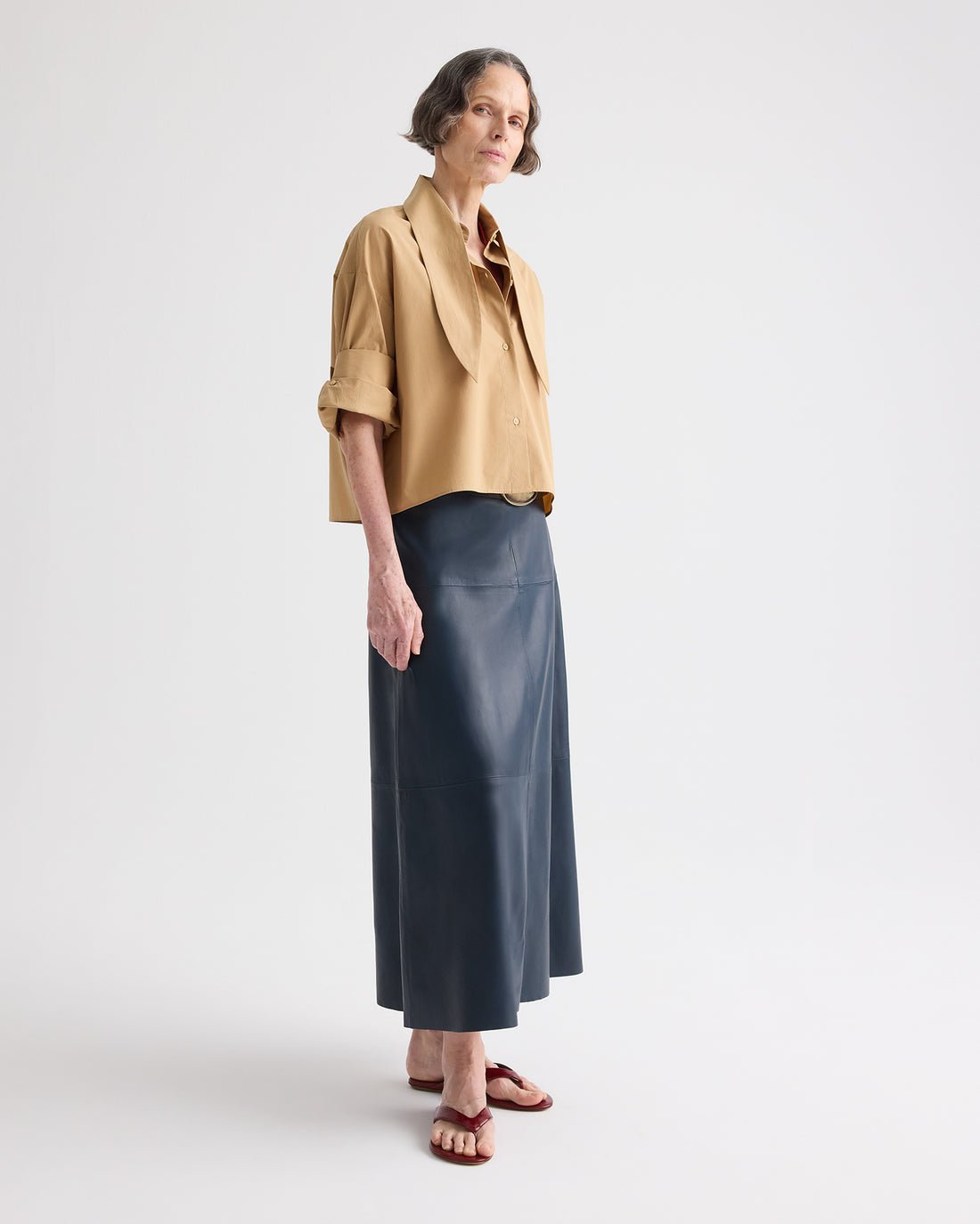 A-Line Leather Skirt with Seams - TWP