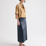 A-Line Leather Skirt with Seams - TWP