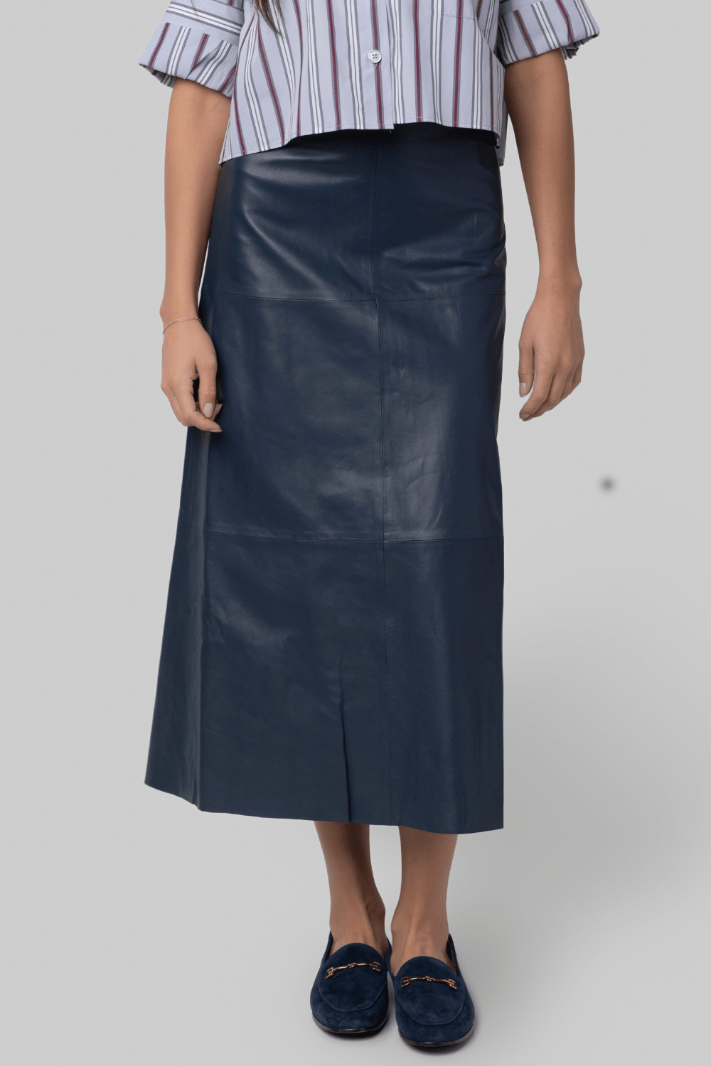 A-Line Leather Skirt with Seams - TWP