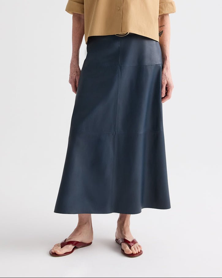 A-Line Leather Skirt with Seams - TWP