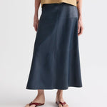 A-Line Leather Skirt with Seams - TWP