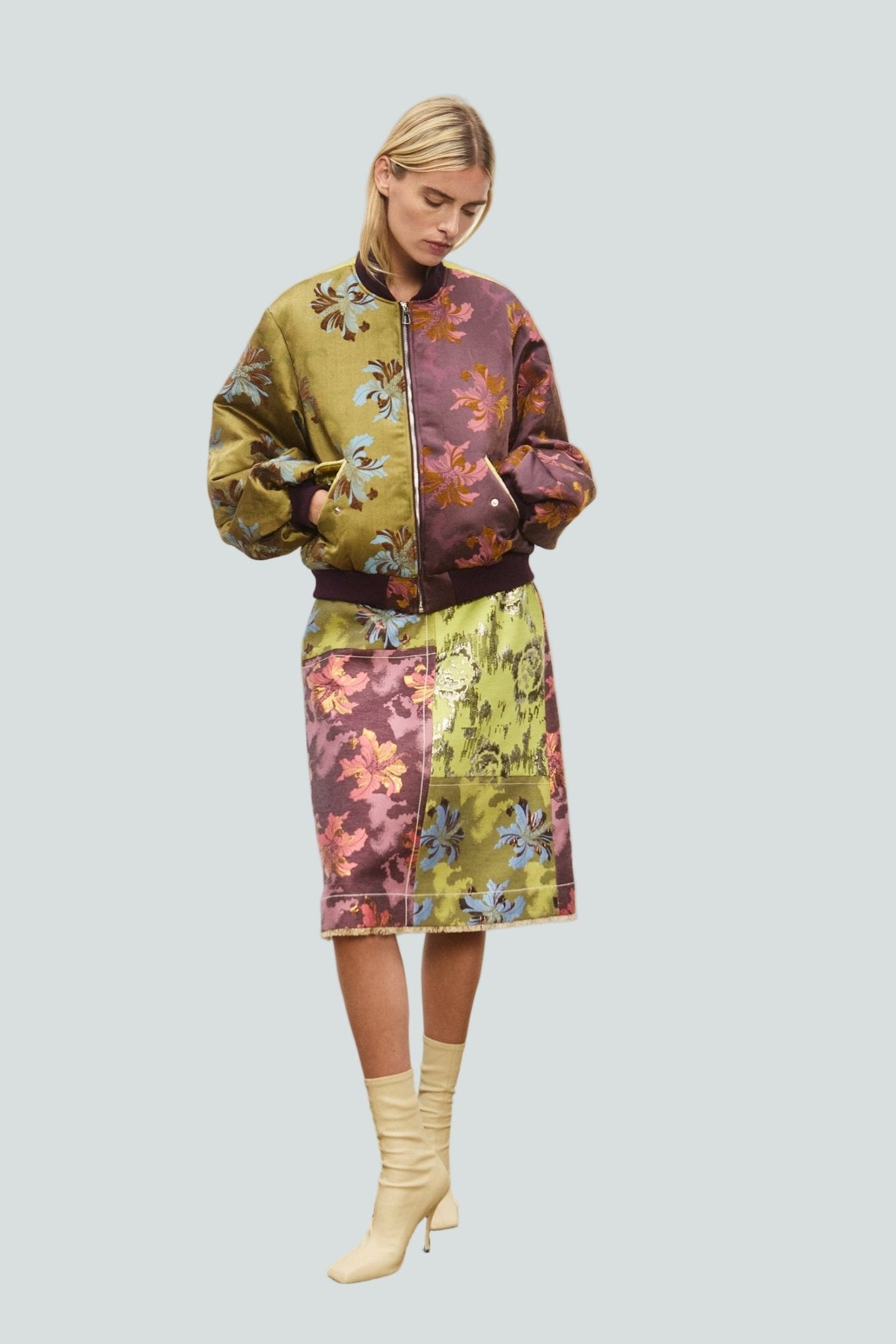 Adriana Floral Jacquard Bomber Jacket - Alemais