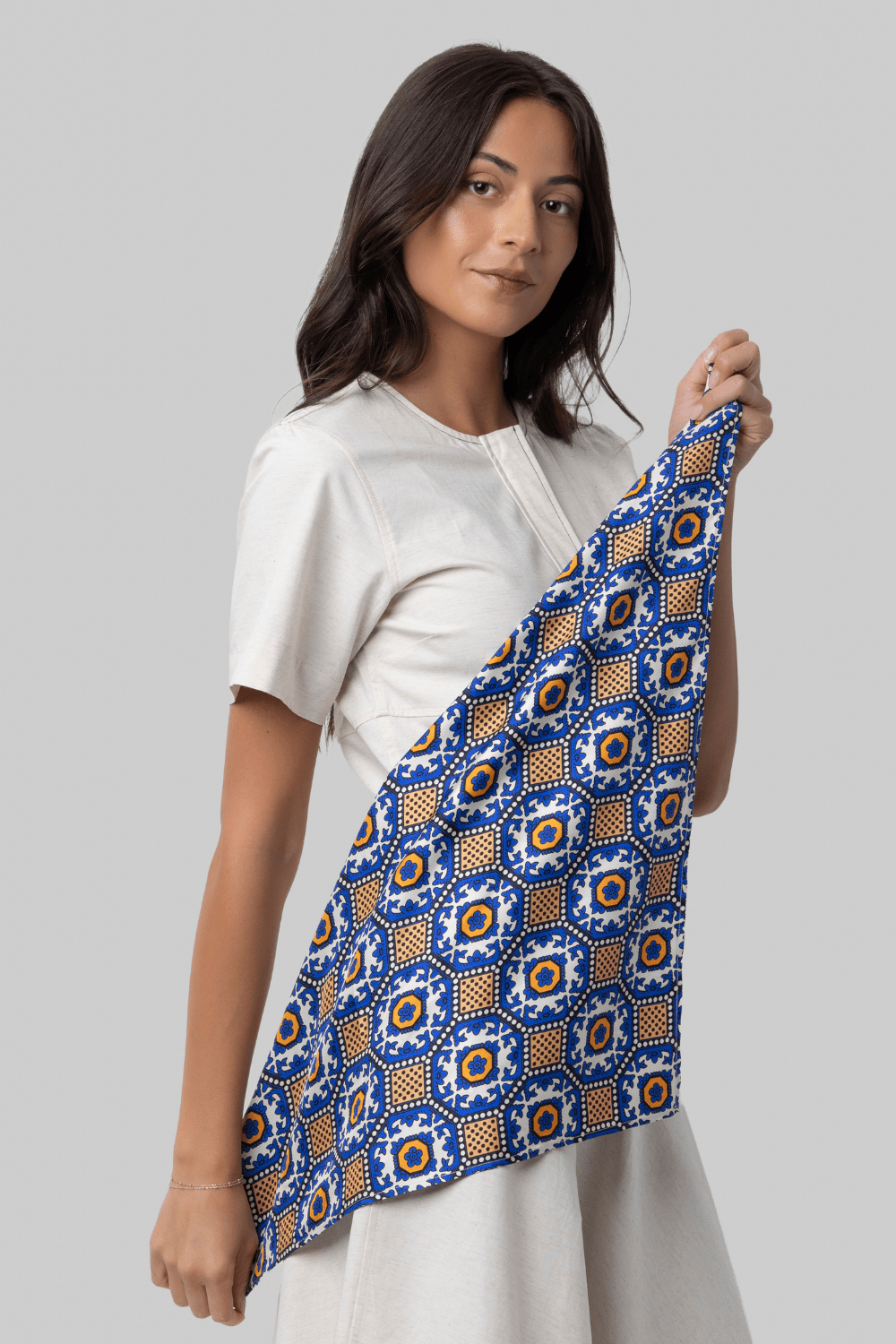 Carre Scarf Blue Geometric Print Scarf - La Prestic Ouiston