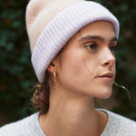 Cashmere Colorblock Beanie - White + Warren