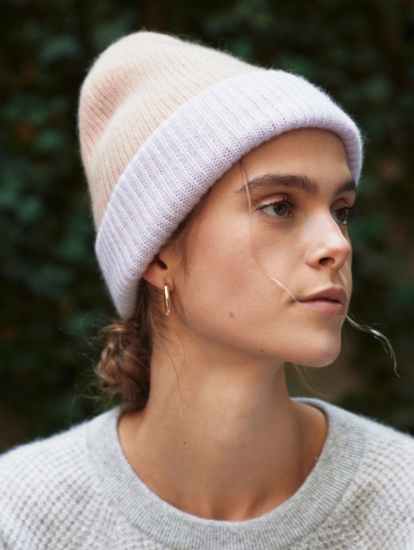 Cashmere Colorblock Beanie - White + Warren