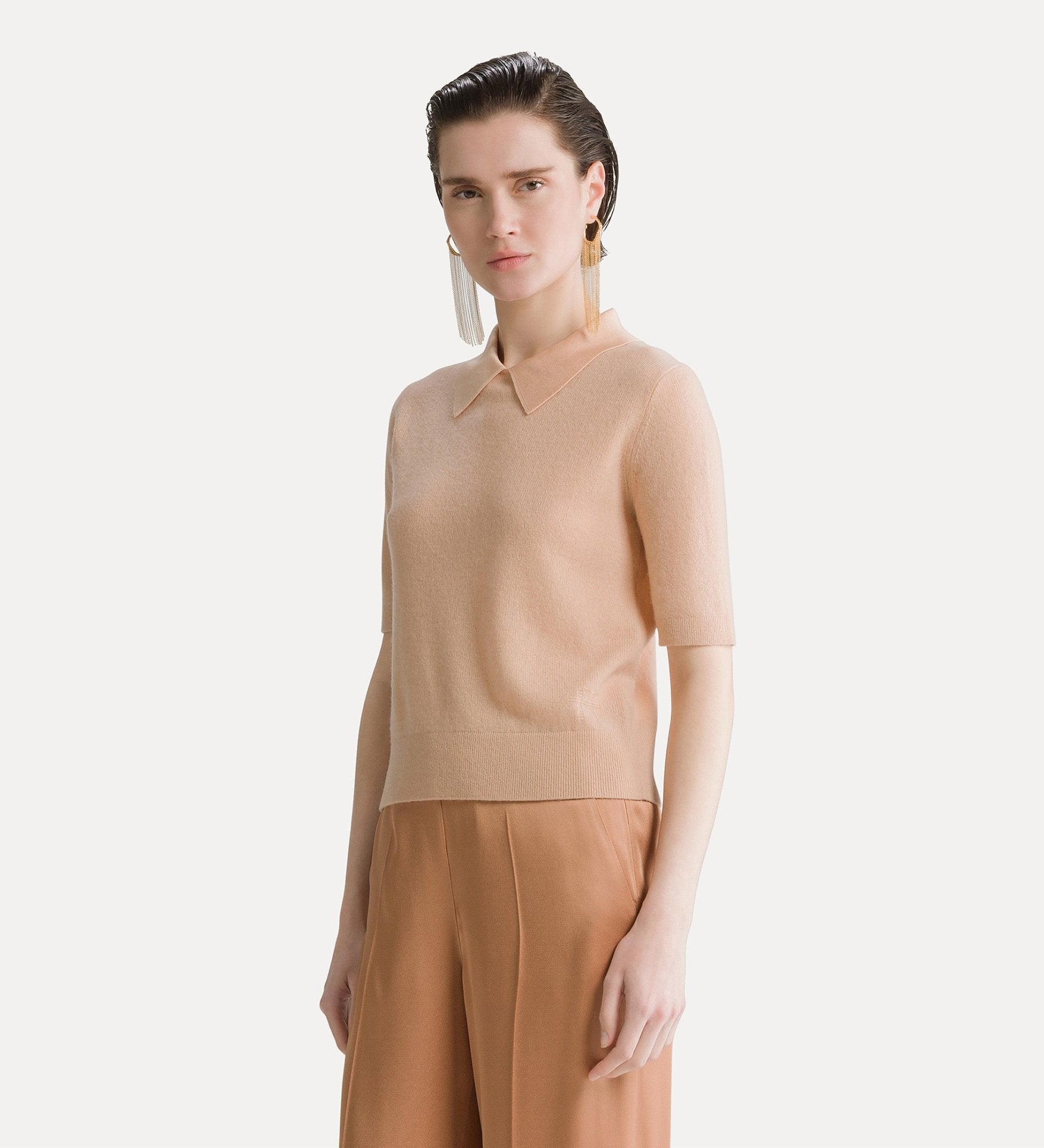 Cashmere Gauze Short Sleeved Polo Shirt - Forte Forte