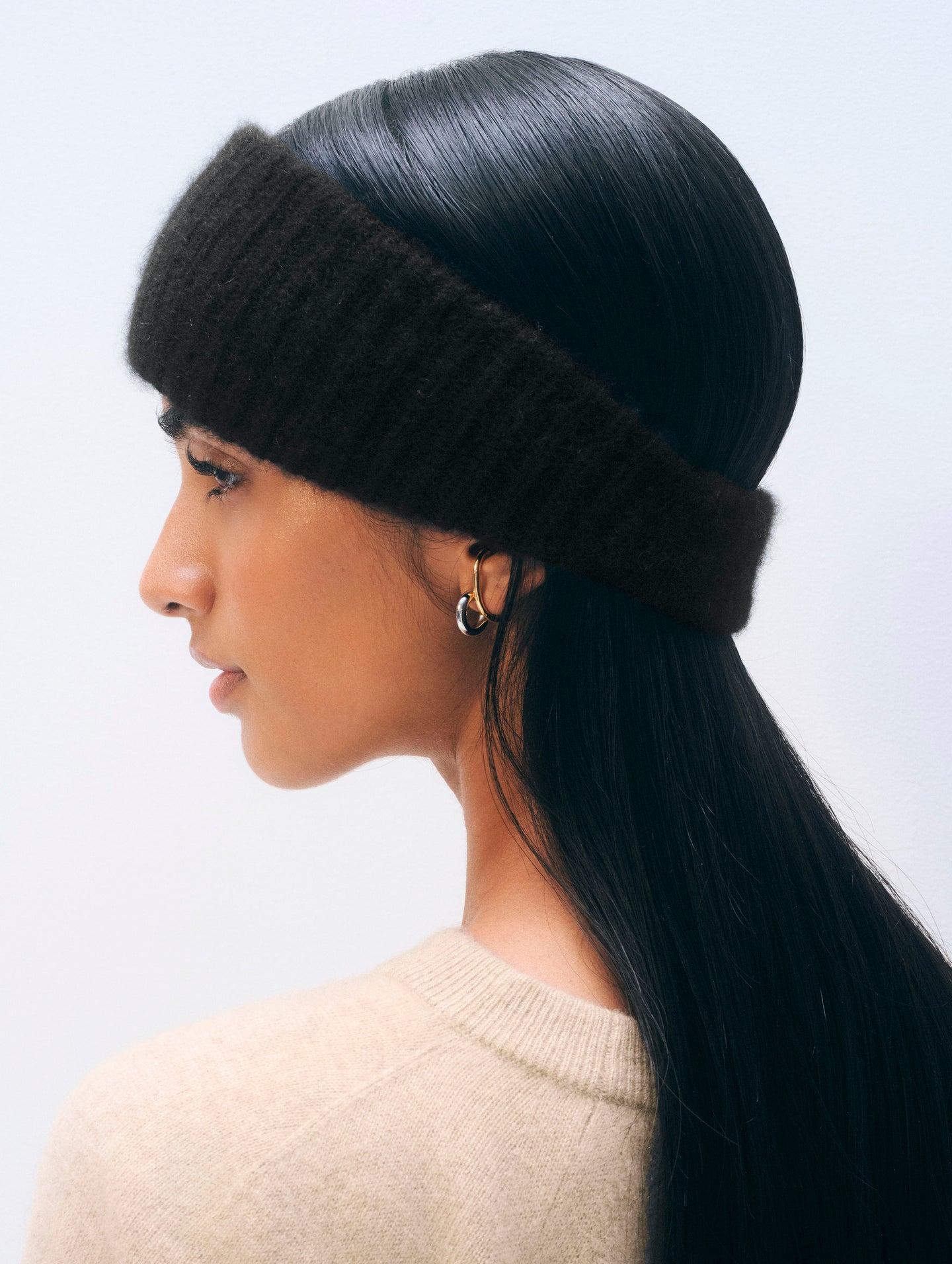 Cashmere Ribbed Headband - White + Warren