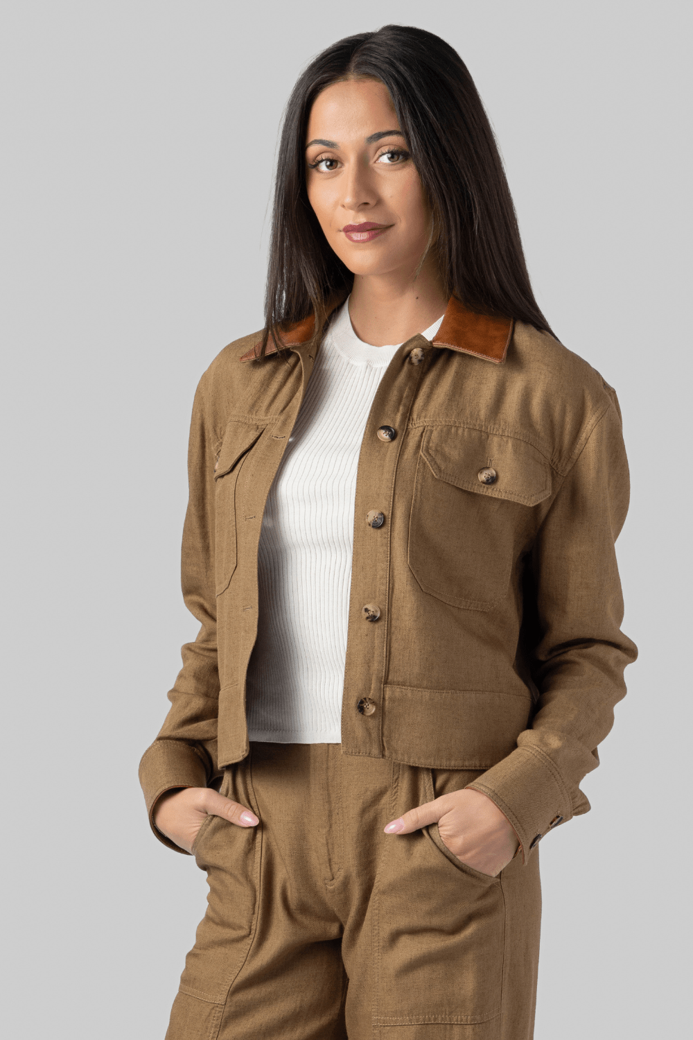 Derby Linen Cropped Utility Jacket - Simkhai