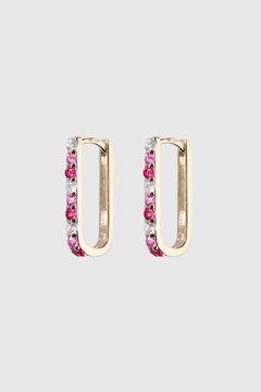 Diamond/Pink Sapphire/Ruby Small Paperclip Hoop Earrings - Lee Jones Collection