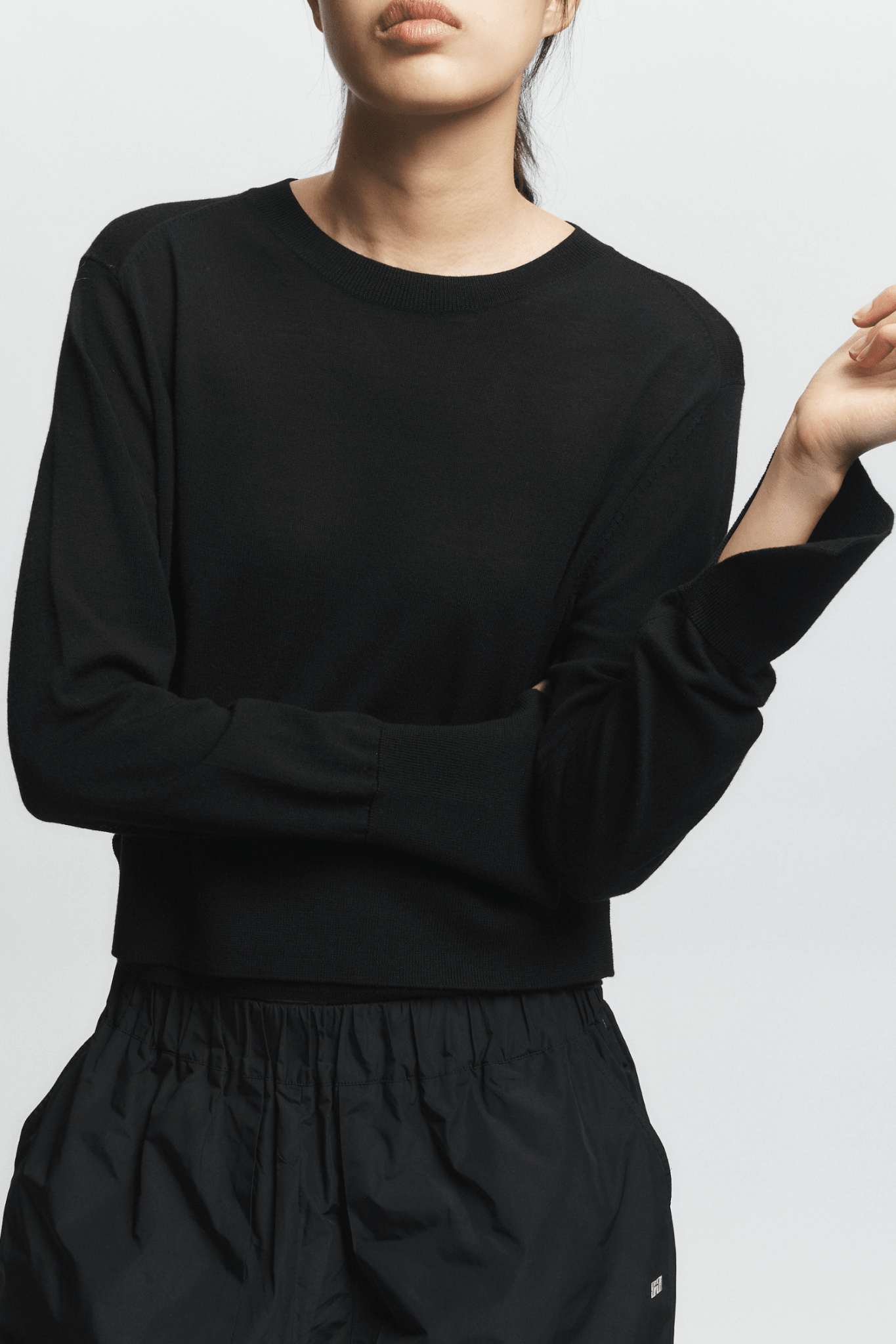 Elodie Layered Crewneck Knit in Black - Saint Art