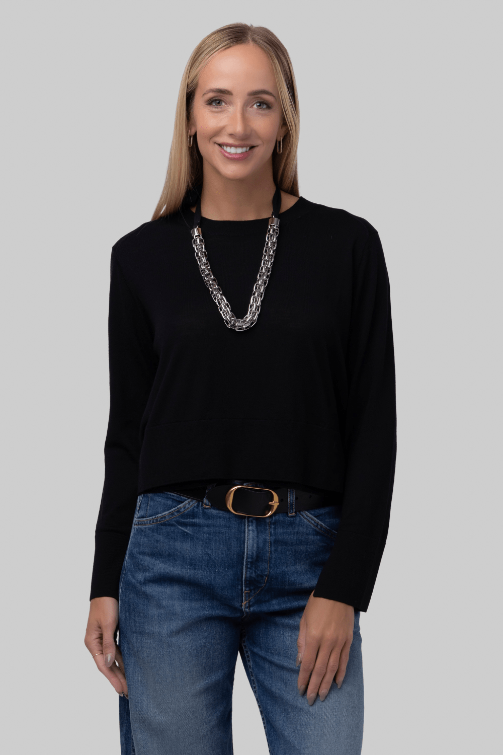 Elodie Layered Crewneck Knit in Black - Saint Art