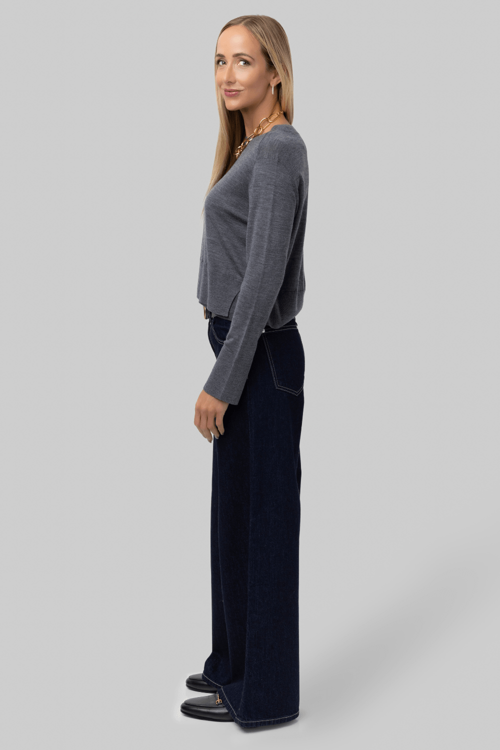 Elodie Layered Crewneck Knit in Grey - Saint Art