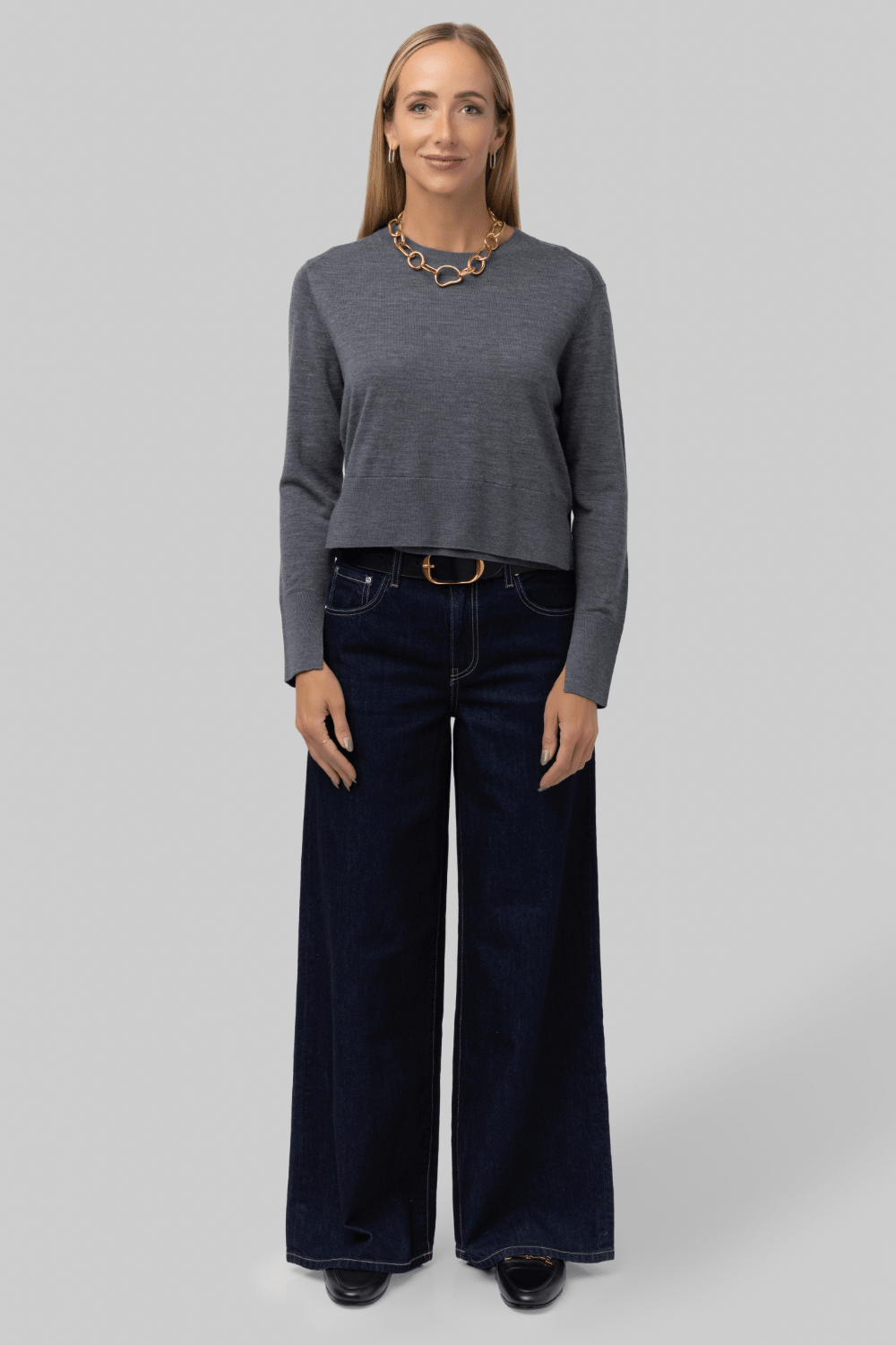 Elodie Layered Crewneck Knit in Grey - Saint Art