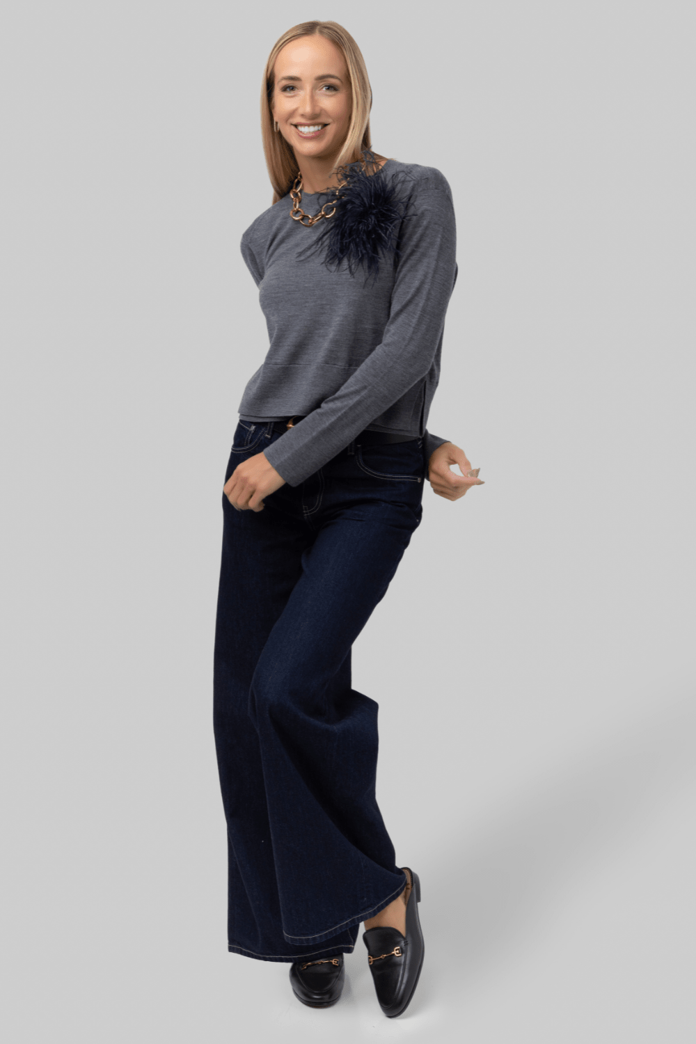 Elodie Layered Crewneck Knit in Grey - Saint Art