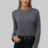 Elodie Layered Crewneck Knit in Grey - Saint Art