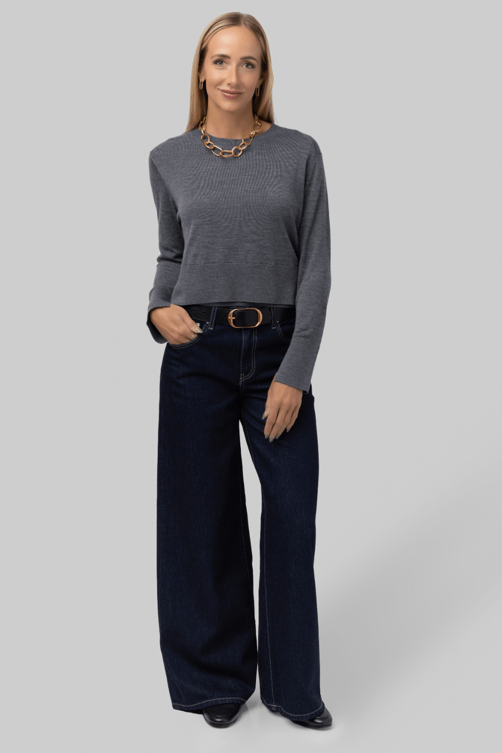 Elodie Layered Crewneck Knit in Grey - Saint Art