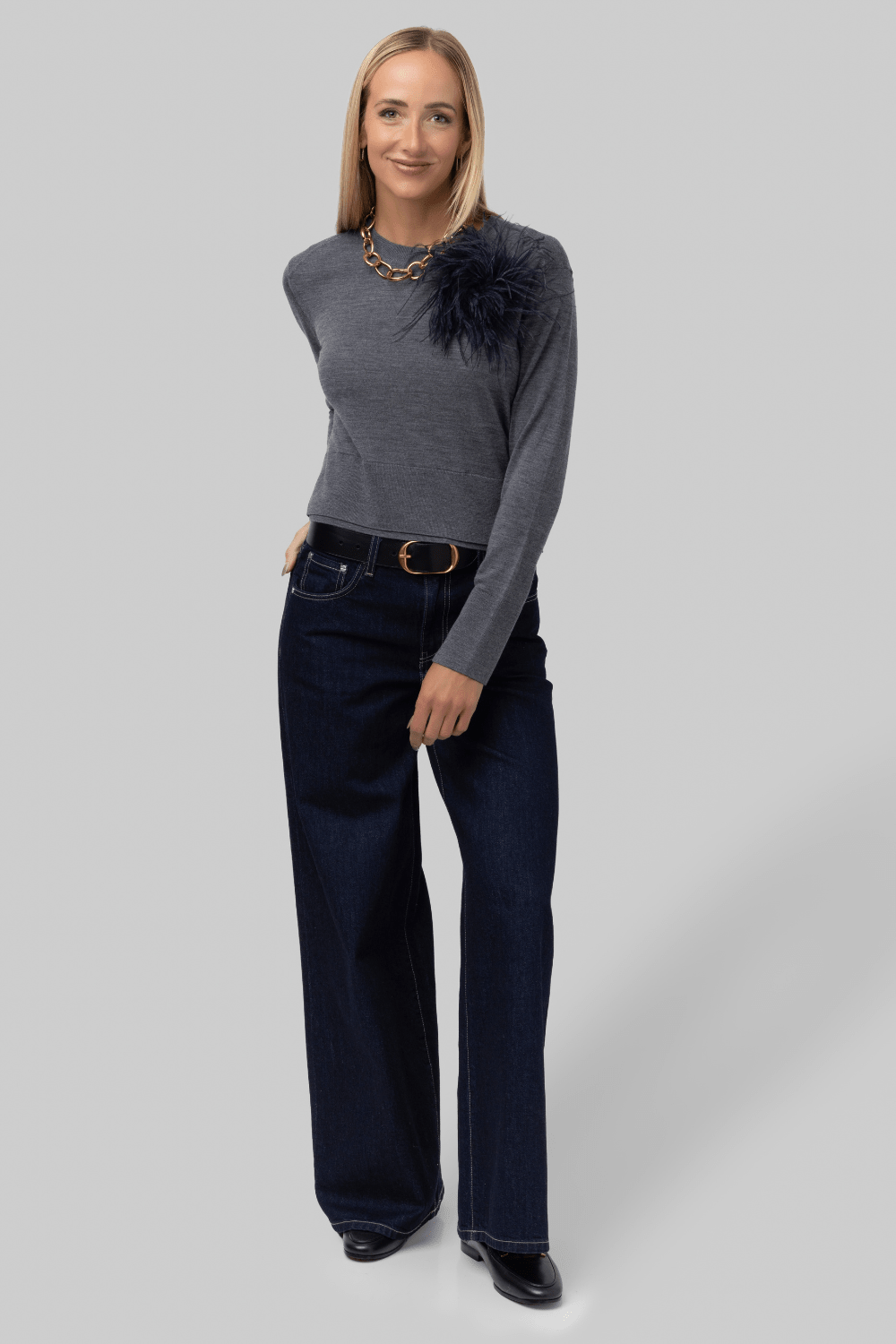 Elodie Layered Crewneck Knit in Grey - Saint Art