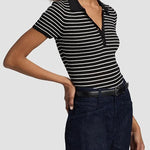 Fenna Striped Silk Polo Shirt - Nili Lotan