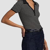 Fenna Striped Silk Polo Shirt - Nili Lotan