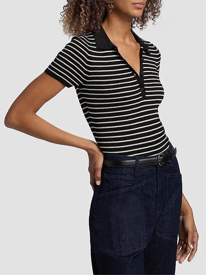 Fenna Striped Silk Polo Shirt - Nili Lotan