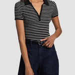 Fenna Striped Silk Polo Shirt - Nili Lotan