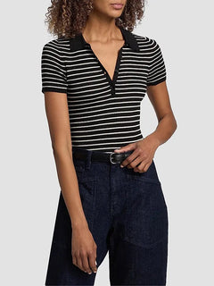 Fenna Striped Silk Polo Shirt - Nili Lotan