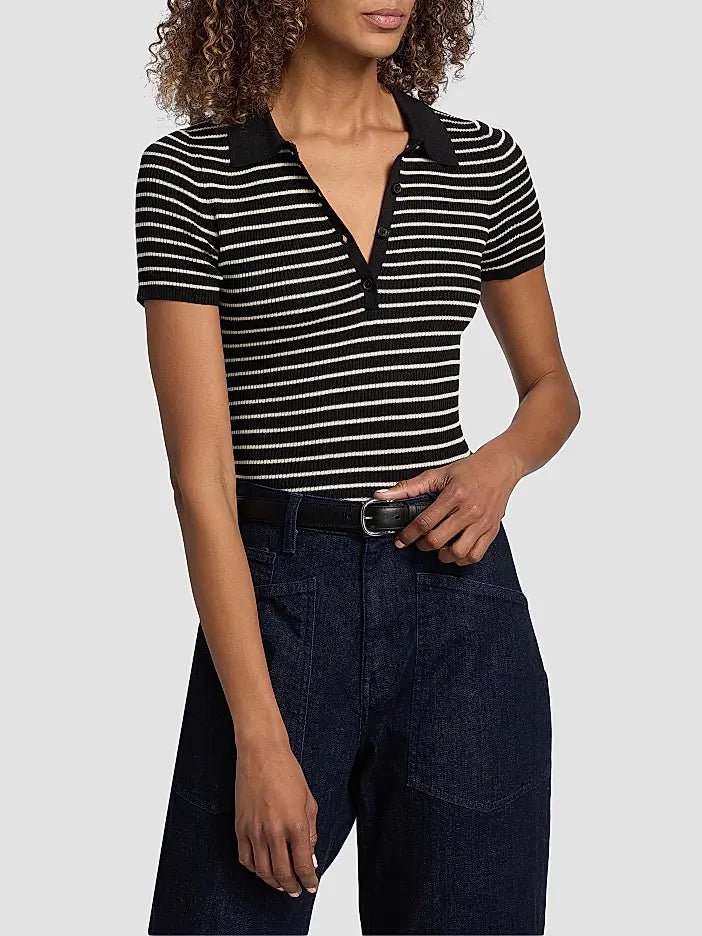 Fenna Striped Silk Polo Shirt - Nili Lotan