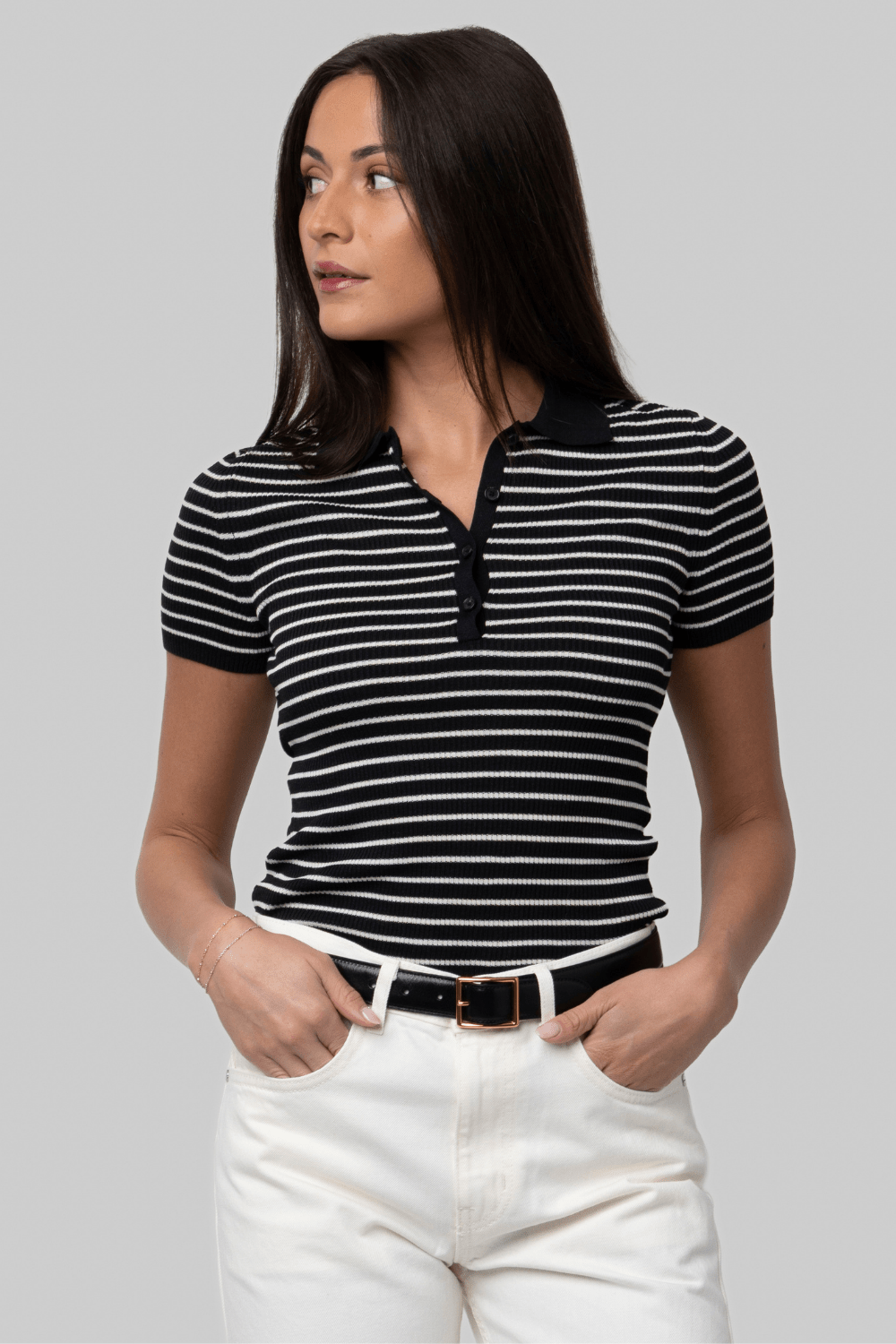 Fenna Striped Silk Polo Shirt - Nili Lotan