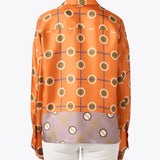 Orange Print Silk Blouse - The Posh Peacock