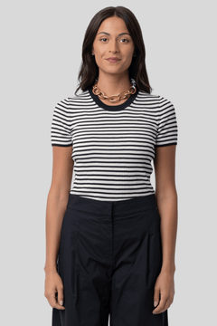 Hettie Stripe Silk T-Shirt - Nili Lotan