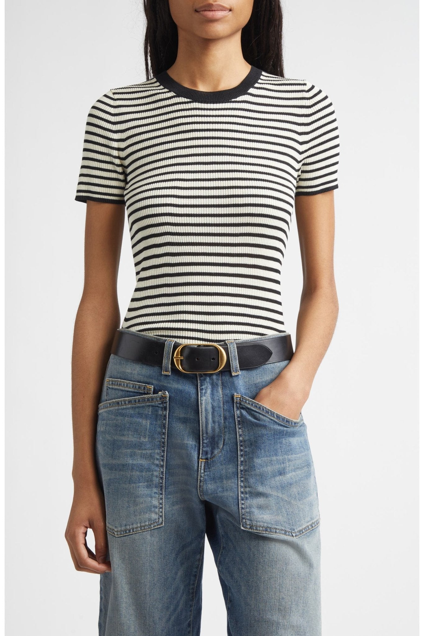 Hettie Stripe Silk T-Shirt - Nili Lotan