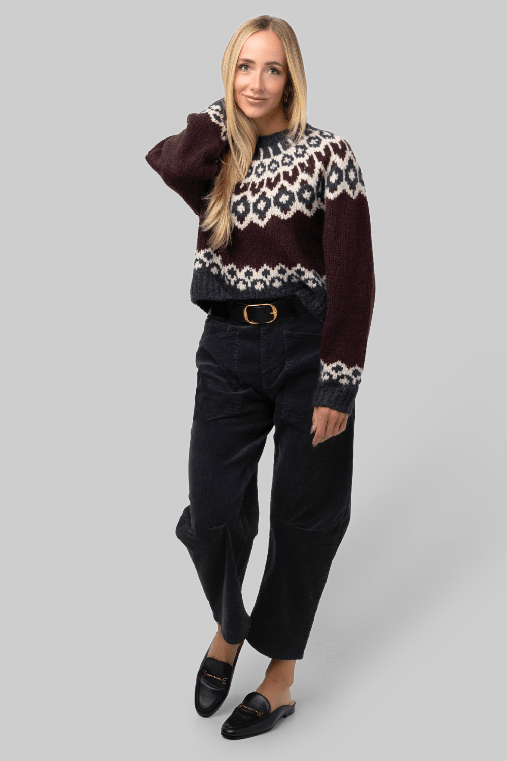 Isaline Fair Isle Sweater Burgundy - Nili Lotan