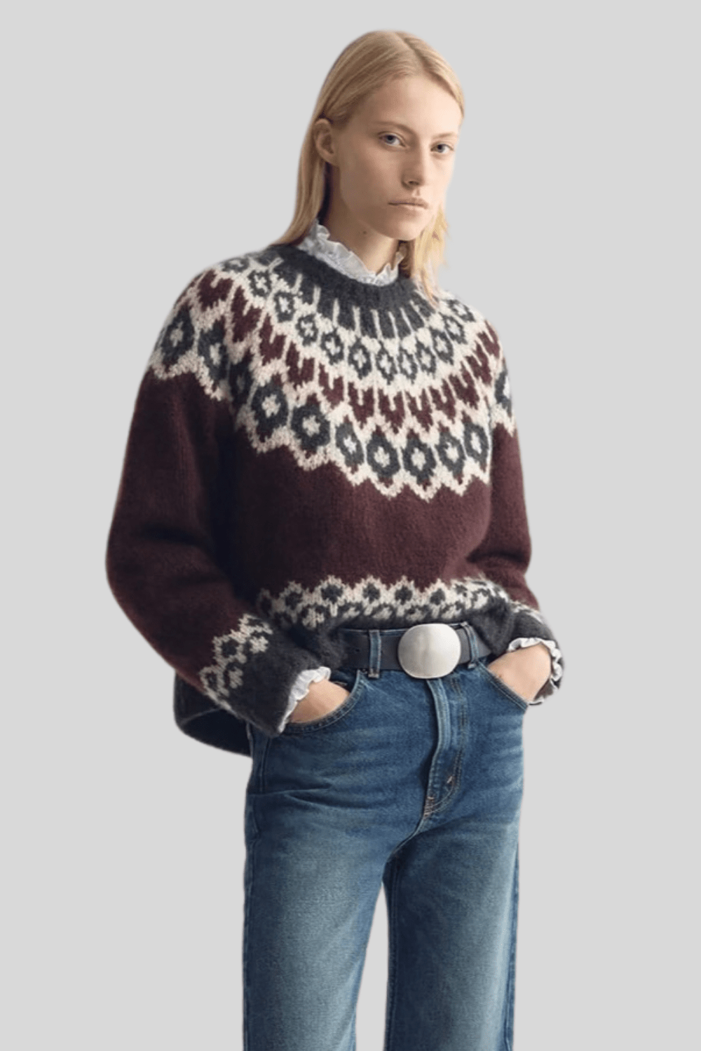 Isaline Fair Isle Sweater Burgundy - Nili Lotan