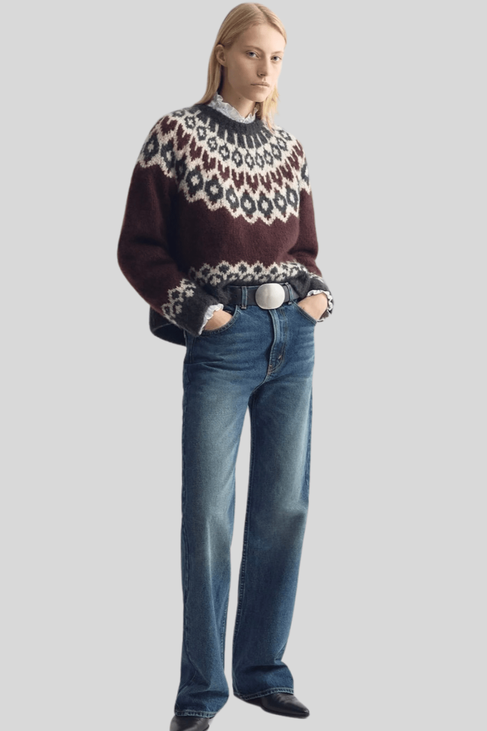 Isaline Fair Isle Sweater Burgundy - Nili Lotan