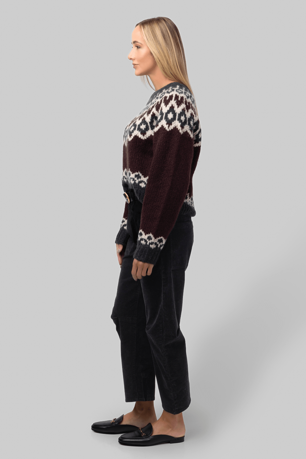 Isaline Fair Isle Sweater Burgundy - Nili Lotan