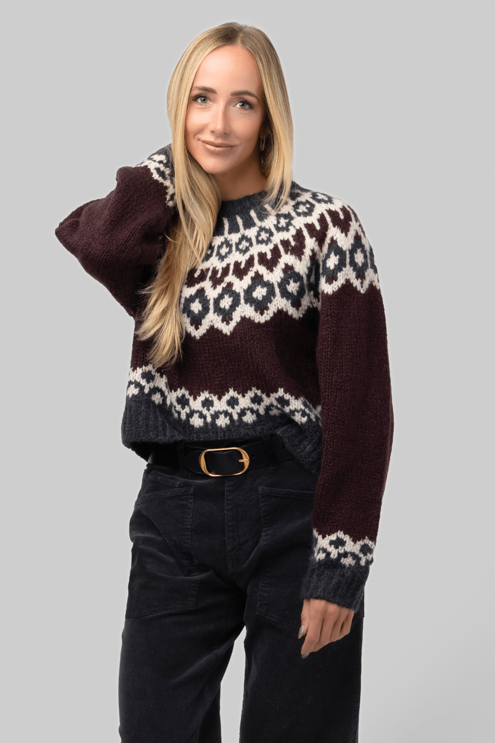 Isaline Fair Isle Sweater Burgundy - Nili Lotan