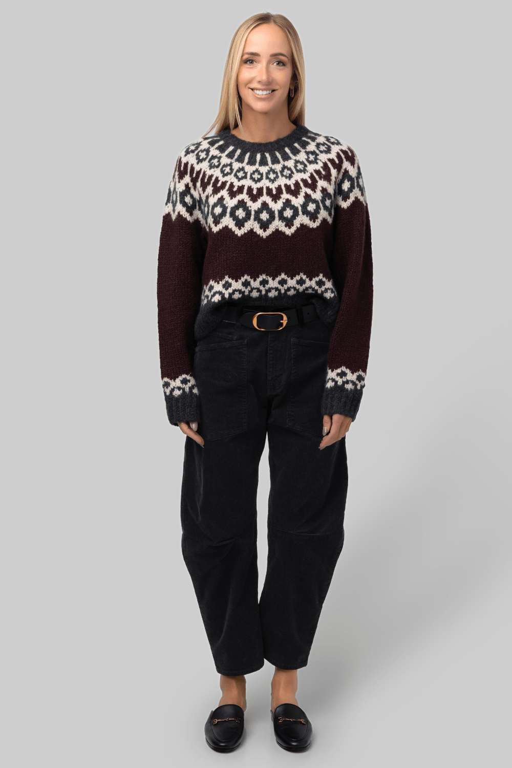 Isaline Fair Isle Sweater Burgundy - Nili Lotan