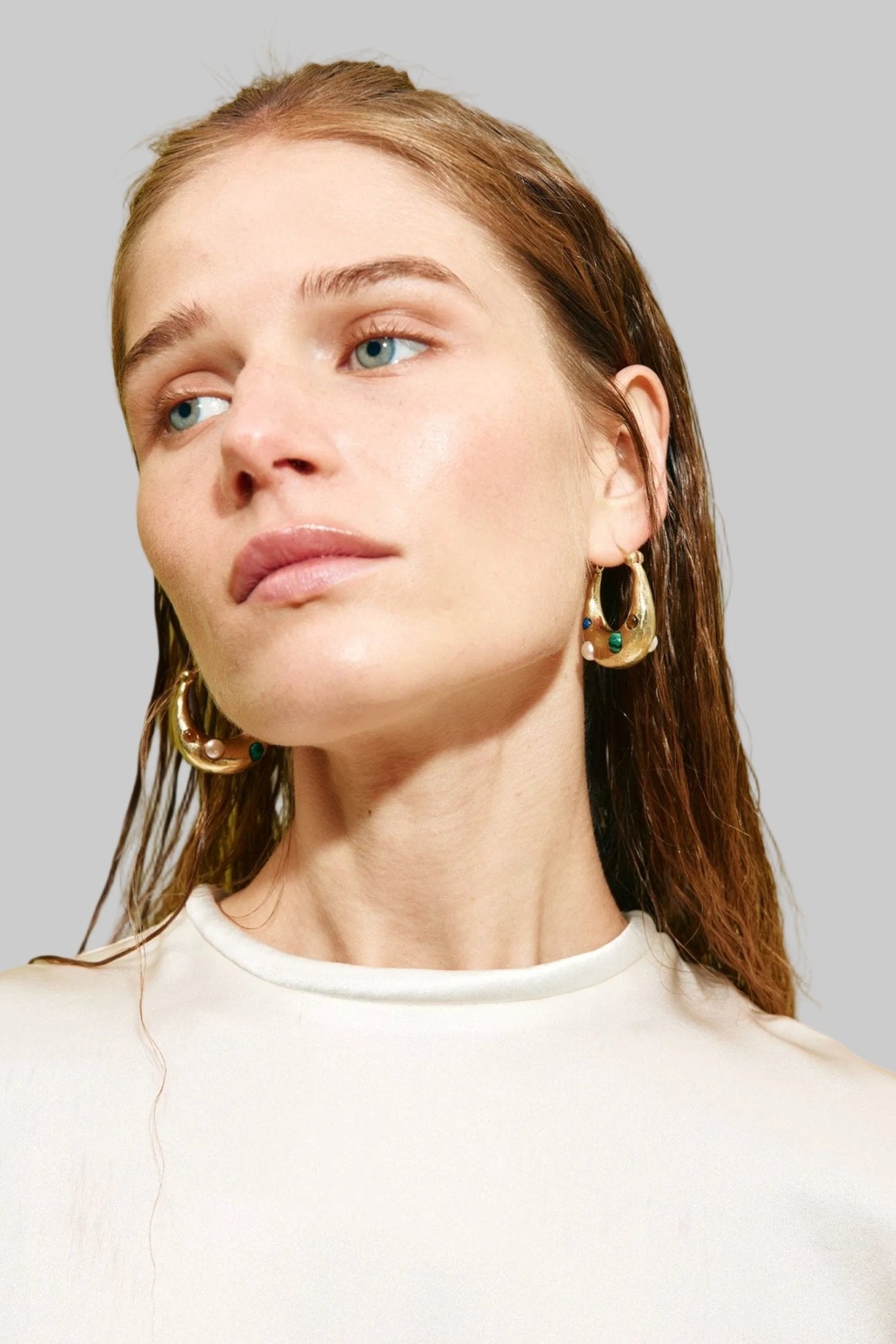 Jem Rainbow Stone Hoop Earrings - Alemais