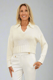 Knit V Neck Crop Top - Sablyn