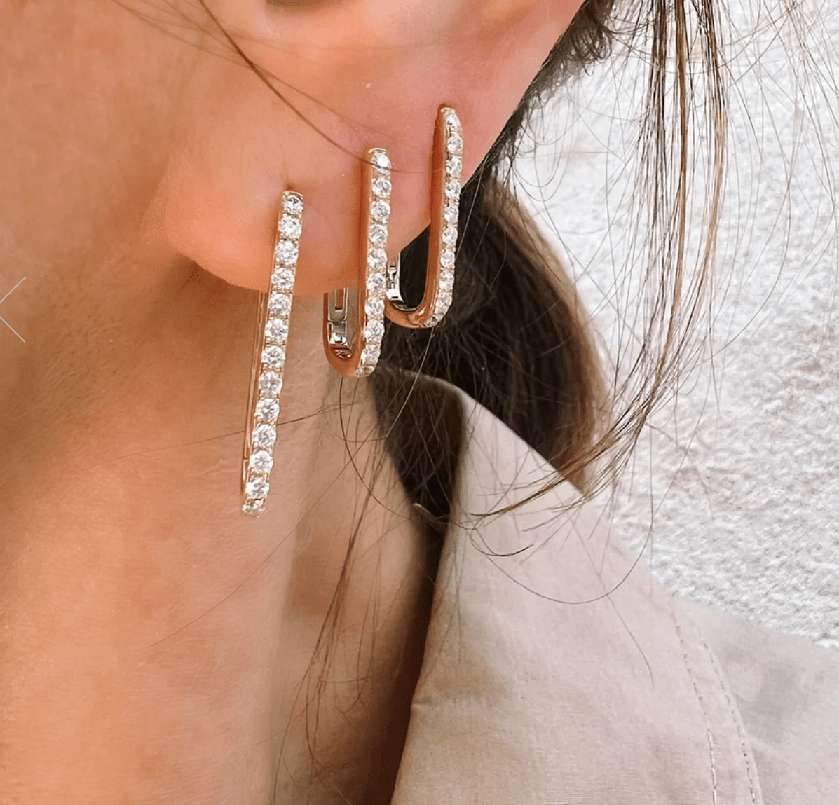 LJC 893 Diamond Paperclip Inside Out Large Hoop Earring - The Posh Peacock