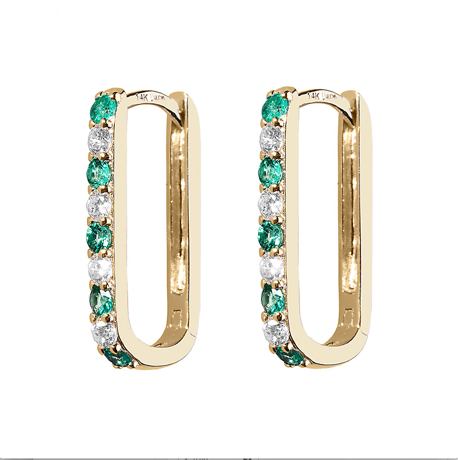 Diamond/Emerald Small Paperclip Hoop Earrings - The Posh Peacock