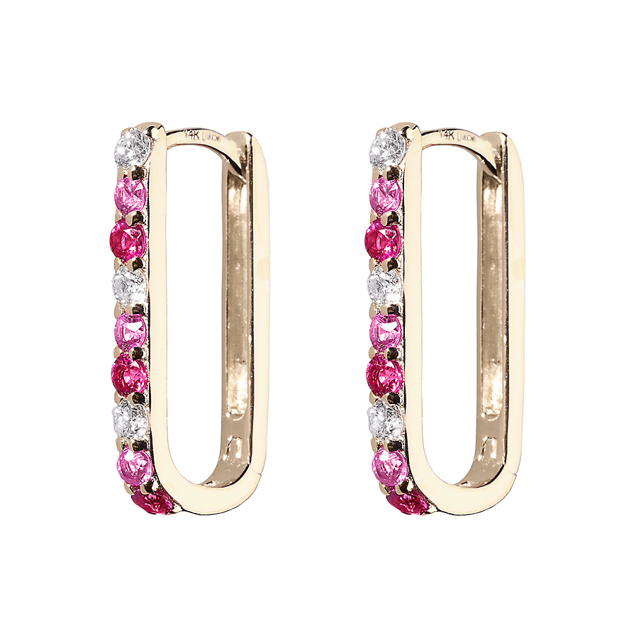 Diamond/Pink Sapphire/Ruby Small Paperclip Hoop Earrings - The Posh Peacock