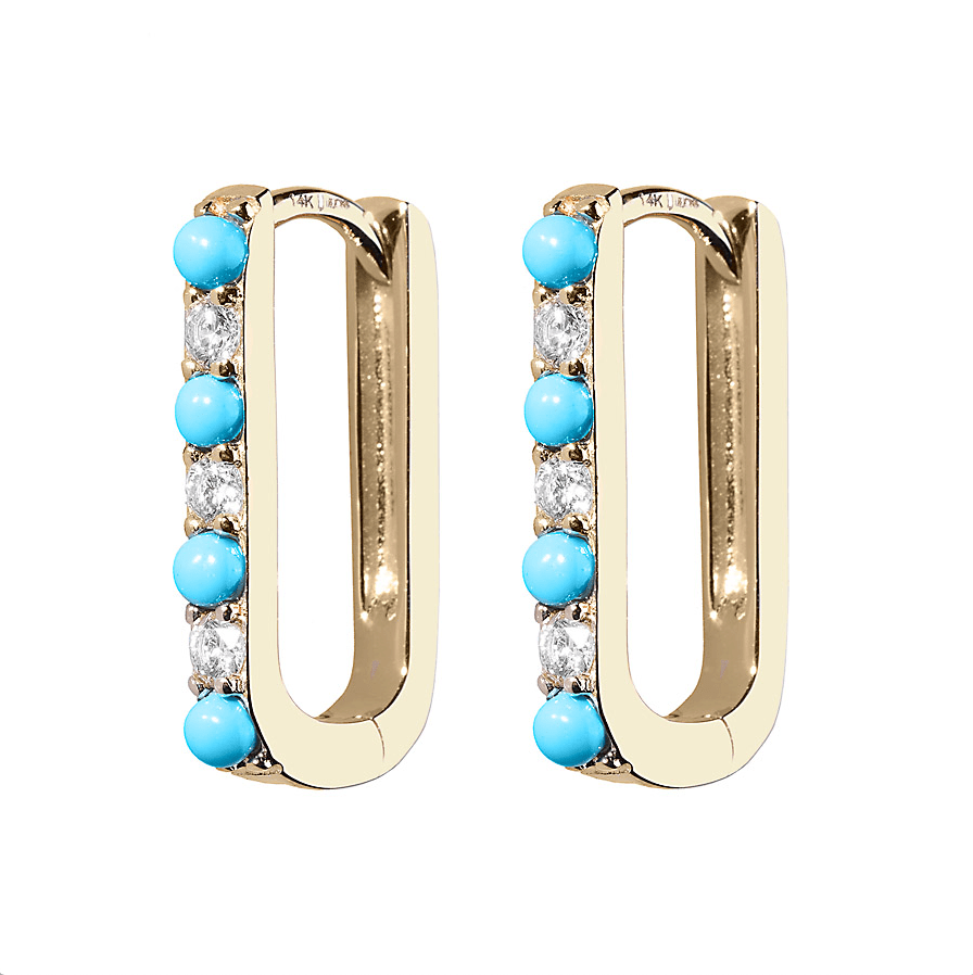 Diamond/Turquoise Small Paperclip Earrings - The Posh Peacock