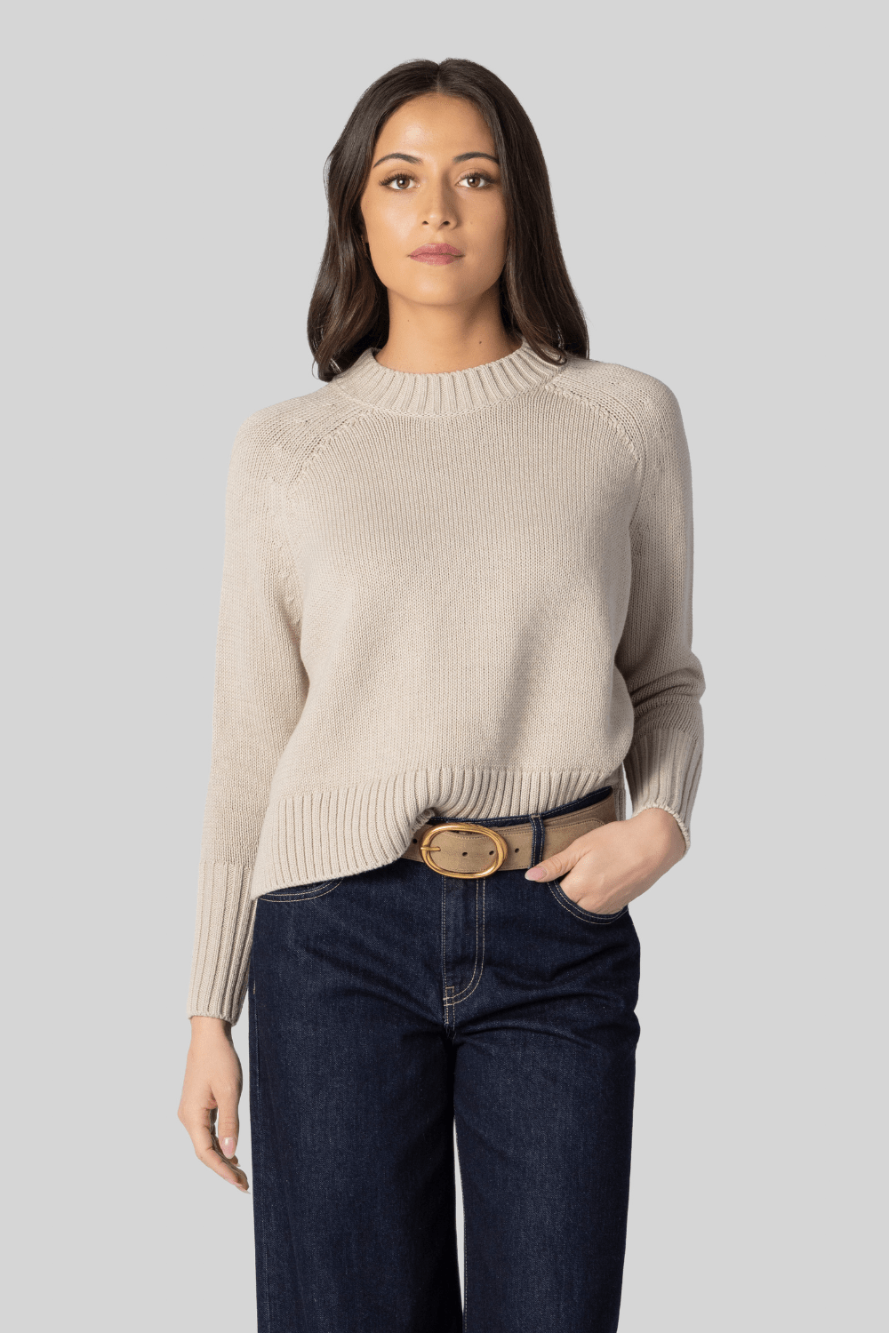 Long - Sleeved Cotton Sweater - Closed