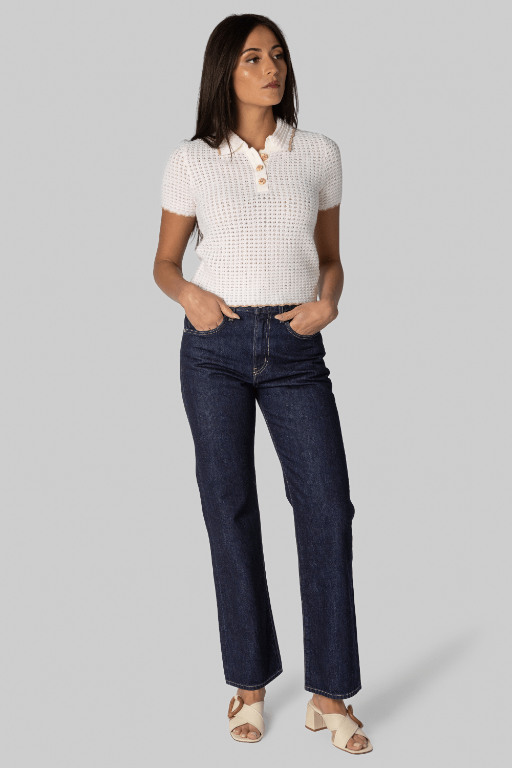 Melody Knit Polo in Ivory - Cara Cara