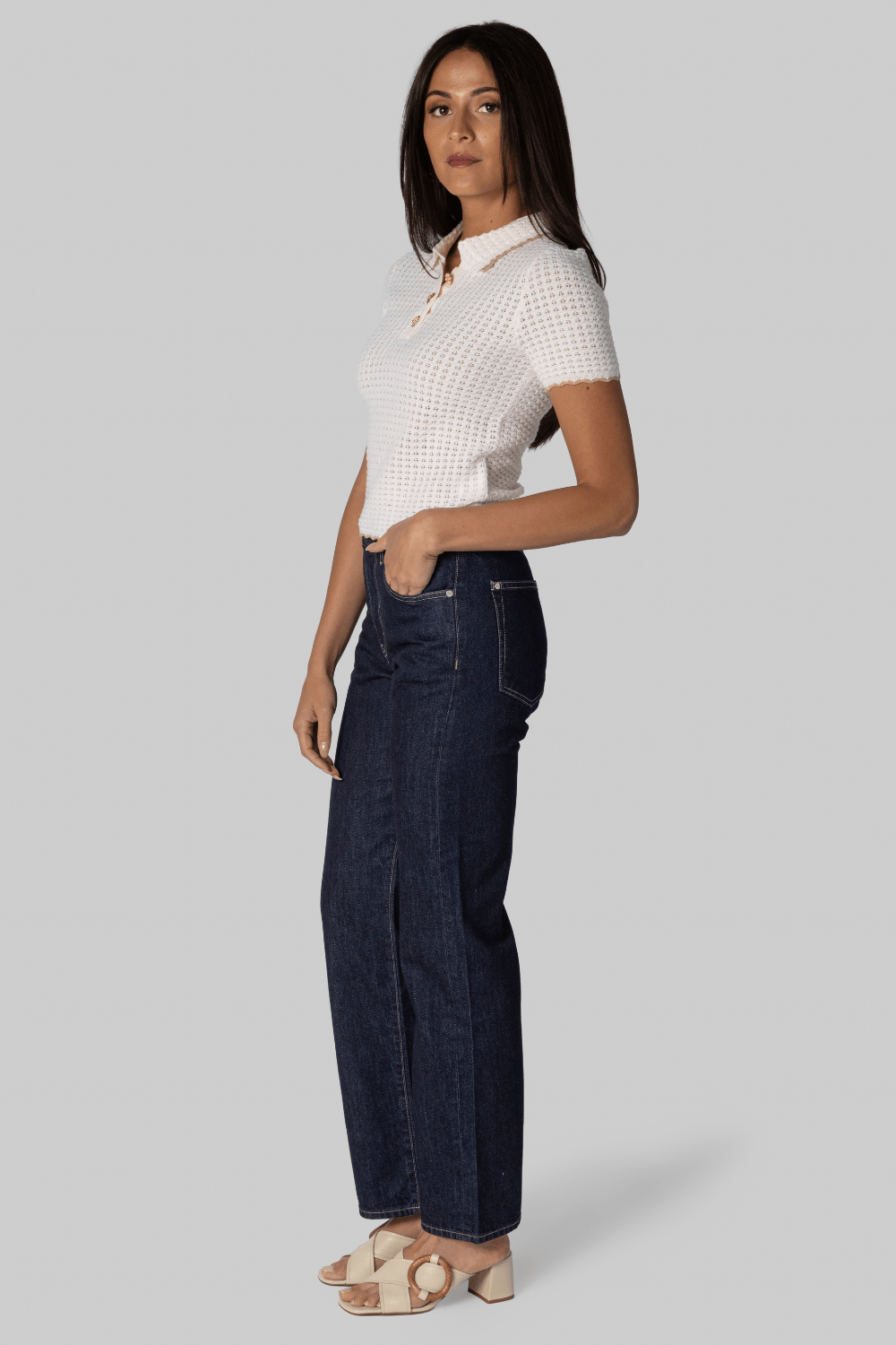 Melody Knit Polo in Ivory - Cara Cara